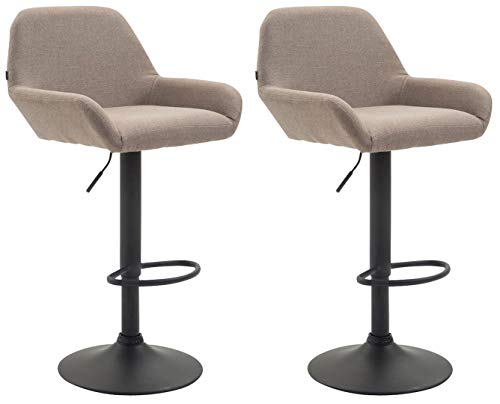 CLP 2er Set Barhocker Braga Mit Stoffbezug I 2 x Barstuhl Mit Lehne Und Fußstütze, Farbe:taupe, Gestell Farbe:schwarz von CLP