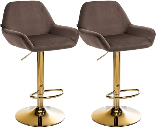 CLP 2er Set Barhocker Braga Samtbezug Gold-Gestell I höhenverstellbar und 360 drehbar I moderner Barstuhl mit Fußstütze für Küche und Bar, Farbe:braun von CLP