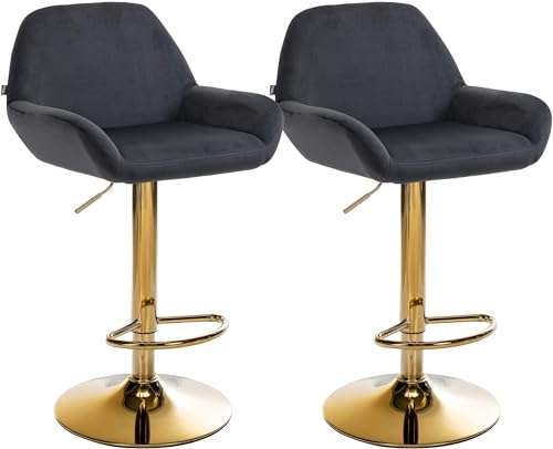 CLP 2er Set Barhocker Braga Samtbezug Gold-Gestell I höhenverstellbar und 360 drehbar I moderner Barstuhl mit Fußstütze für Küche und Bar, Farbe:schwarz von CLP