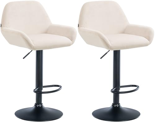 CLP 2er Set Barhocker Braga Samtbezug mit Metallgestell I Höhenverstellbar und drehbar I Moderner Barstuhl mit Fußstütze für Küche und Bar, Farbe:Creme, Material Gestell:Metall matt schwarz von CLP
