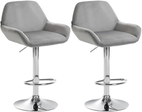 CLP 2er Set Barhocker Braga Samtbezug mit Metallgestell I Höhenverstellbar und drehbar I Moderner Barstuhl mit Fußstütze für Küche und Bar, Farbe:grau, Material Gestell:Metall in Chromoptik CLP 2er Set Barhocker Braga Samtbezug mit Metallgestell I Höhenverstellbar und drehbar I Moderner Barstuhl mit Fußstütze für Küche und Bar, Farbe:grau, Material Gestell:Metall in Chromoptik von CLP