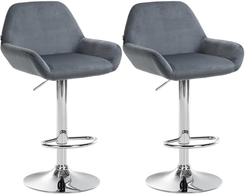 CLP 2er Set Barhocker Braga Samtbezug mit Metallgestell I Höhenverstellbar und drehbar I Moderner Barstuhl mit Fußstütze für Küche und Bar, Farbe:dunkelgrau, Material Gestell:Metall in Chromoptik von CLP