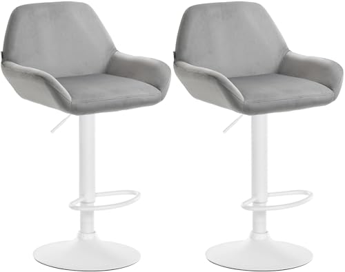 CLP 2er Set Barhocker Braga Samtbezug mit Metallgestell I Höhenverstellbar und drehbar I Moderner Barstuhl mit Fußstütze für Küche und Bar, Farbe:grau, Material Gestell:Metall matt Weiss von CLP