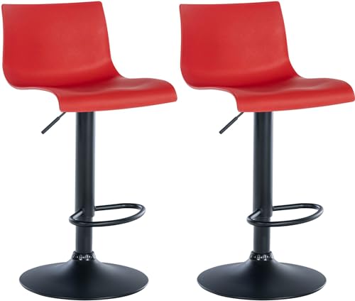 CLP 2er Set Barhocker Branford I Stoff I Kunststoff I Höhenverstellbarer Küchenhocker I Thekenhocker Mit Integrierter Fußstütze, Farbe:rot, Material:Kunststoff von CLP