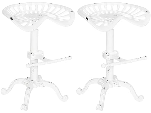 CLP 2er Set Barhocker Butch mit Gusseisernem Sitz und Fußstütze I Thekenhocker mit Metallgestell Und höhenverstellbarem Sitz, Farbe:antik weiß von CLP