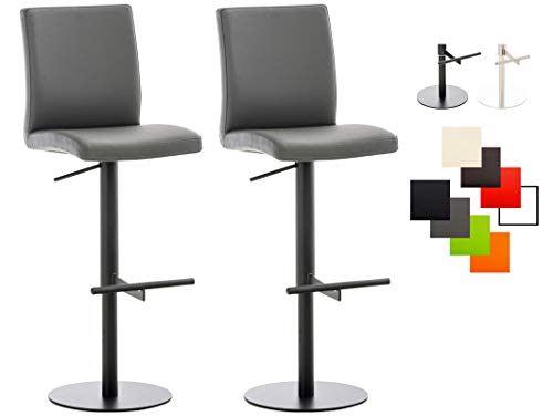 CLP 2er Set Barhocker Cadiz Kunstleder I Thekenhocker Mit Fußstütze I Tresenstühle Höhenverstellbar Und 360° Drehbar, Farbe:grau, Gestell Farbe:schwarz von CLP