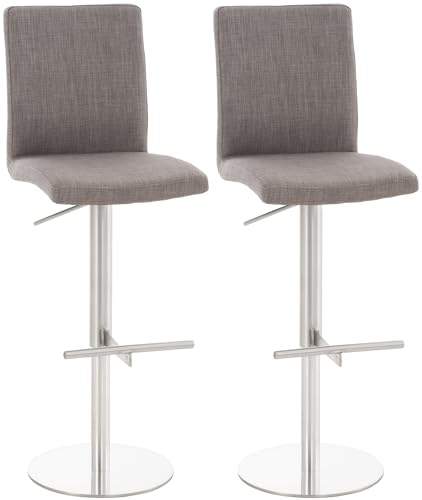 CLP 2er Set Barhocker Cadiz mit Stoffbezügen I Gepolsterter Barstühle höhenverstellbar und drehbar I Mit Rückenlehnen und Fußablagen, Farbe:grau, Gestell Farbe:Edelstahl CLP 2er Set Barhocker Cadiz mit Stoffbezügen I Gepolsterter Barstühle höhenverstellbar und drehbar I Mit Rückenlehnen und Fußablagen, Farbe:grau, Gestell Farbe:Edelstahl von CLP