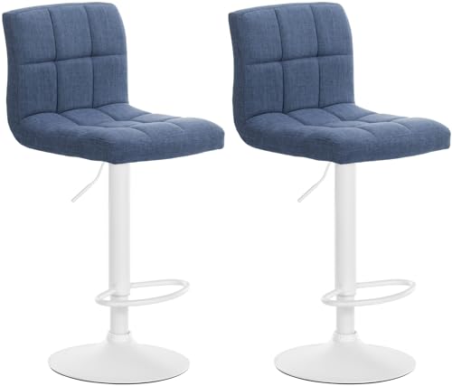 CLP 2er Set Barhocker Calma Stoff I Höhenverstellbarer Barstuhl Mit Metallgestell I Thekenhocker Mit Integrierter Fußstütze, Farbe:blau, Material Gestell:Metall matt Weiss von CLP