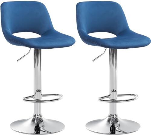 CLP 2er Set Barhocker Camden I Samt-Bezug, Farbe:blau, Material Gestell:Metall in Chromoptik von CLP