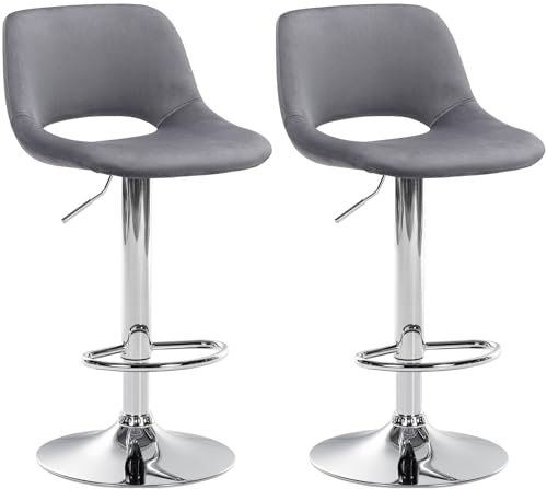 CLP 2er Set Barhocker Camden I Samt-Bezug, Farbe:dunkelgrau, Material Gestell:Metall in Chromoptik von CLP