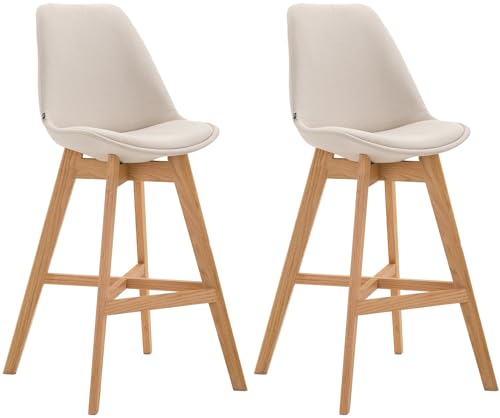 CLP 2er Set Barhocker Cannes Stoff-Bezug I Thekenhocker mit Eichenholz-Gestell, Farbe:Creme, Gestell Farbe:Natur von CLP