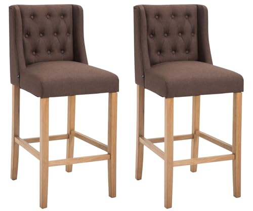 CLP 2er Set Barhocker Cassandra Mit Stoffbezug I Thekenhocker Mit Vierfußgestell Aus Kautschukholz, Farbe:braun, Gestell Farbe:antik-hell von CLP