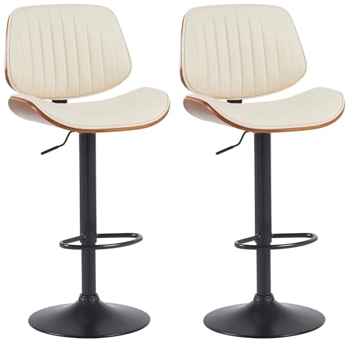 CLP 2er Set Barhocker Clawson Kunstlederbezug I Barstuhl mit Bugholzrahmen höhenverstellbar und drehbar I mit Rückenlehne und Fußstütze, Farbe:walnuss/Creme, Gestell Farbe:schwarz CLP 2er Set Barhocker Clawson Kunstlederbezug I Barstuhl mit Bugholzrahmen höhenverstellbar und drehbar I mit Rückenlehne und Fußstütze, Farbe:walnuss/Creme, Gestell Farbe:schwarz von CLP