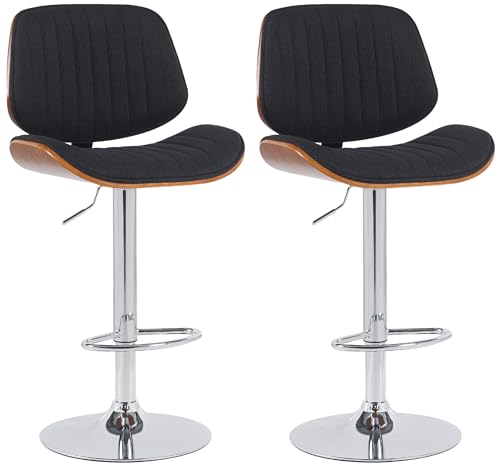 CLP 2er Set Barhocker Clawson Stoffbezug I Barstuhl mit Bugholzrahmen höhenverstellbar und drehbar I mit Rückenlehne und Fußstütze, Farbe:walnuss/schwarz, Gestell Farbe:Chrom CLP 2er Set Barhocker Clawson Stoffbezug I Barstuhl mit Bugholzrahmen höhenverstellbar und drehbar I mit Rückenlehne und Fußstütze, Farbe:walnuss/schwarz, Gestell Farbe:Chrom von CLP