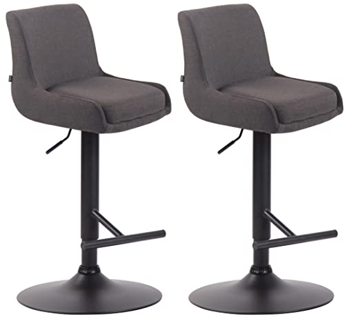 CLP 2er Set Barhocker Club Mit Stoffbezug I Thekenhocker Mit Fußstütze I Höhenverstellbarer Barstuhl, Farbe:dunkelgrau, Gestell Farbe:schwarz von CLP