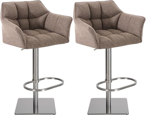 CLP 2er Set Barhocker Damaso Stoffbezug I Gepolsterte Barstühle höhenverstellbar und drehbar I Tresenstühle mit Rückenlehne, Farbe:terrabraun, Gestell Farbe:Edelstahl von CLP