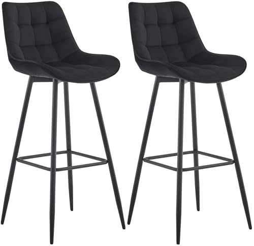 CLP 2er Set Barhocker Dartford I Gepolsterter Barstuhl I Metall-Gestell, Farbe:schwarz, Material:Samt von CLP