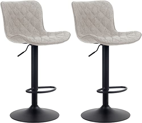 CLP 2er Set Barhocker Emma - Höhenverstellbare Barstühle - 360° Drehstühle Mit Rückenlehne Für Küche Und Bistro, Farbe:Taupe, Material:Stoff von CLP