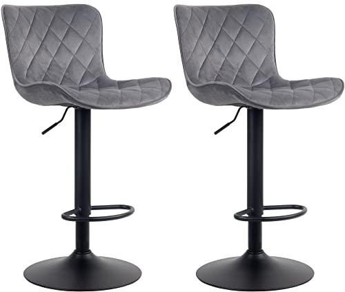 CLP 2er Set Barhocker Emma - Höhenverstellbare Barstühle - 360° Drehstühle Mit Rückenlehne Für Küche Und Bistro, Farbe:dunkelgrau, Material:Samt von CLP