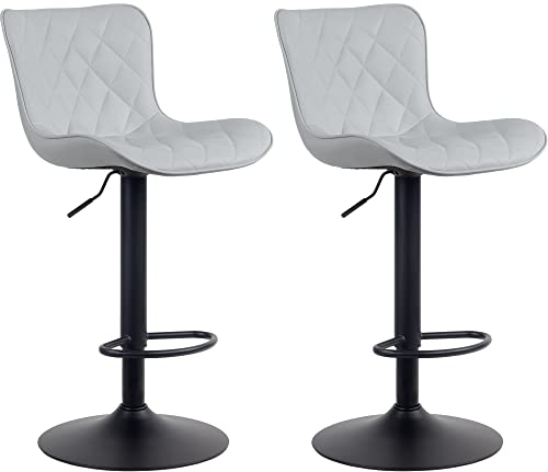 CLP 2er Set Barhocker Emma - Höhenverstellbare Barstühle - 360° Drehstühle Mit Rückenlehne Für Küche Und Bistro, Farbe:grau, Material:Kunstleder von CLP