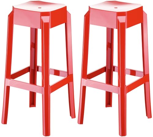 CLP 2er Set Barhocker Fox I Stapelbarer Barstuhl aus hochwertigem Kunststoff I Wetterbeständiger Tresenhocker I Sitzhöhe 75 cm, Farbe:rot von CLP