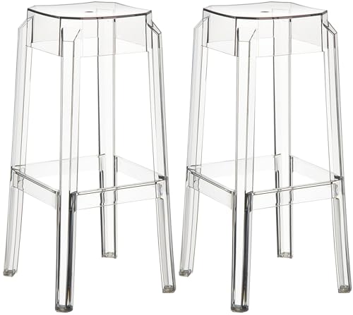 CLP 2er Set Barhocker Fox I Stapelbarer Barstuhl aus hochwertigem Kunststoff I Wetterbeständiger Tresenhocker I Sitzhöhe 75 cm, Farbe:transparent von CLP