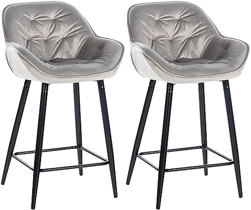 CLP 2er Set Barhocker Gibson Samt I Sitzhöhe 76 cm I Tresenstühle Mit Fußstütze, Farbe:grau CLP 2er Set Barhocker Gibson Samt I Sitzhöhe 76 cm I Tresenstühle Mit Fußstütze, Farbe:grau von CLP