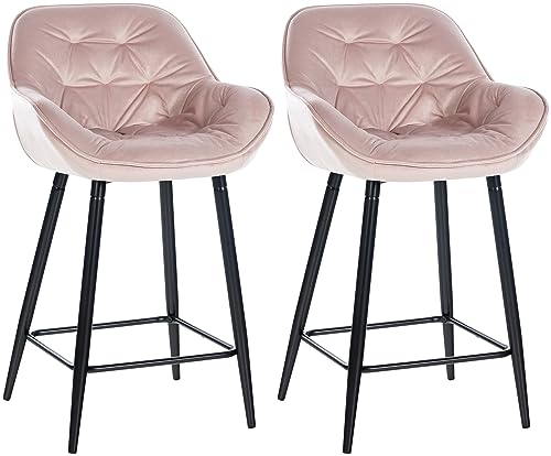 CLP 2er Set Barhocker Gibson Samt I Sitzhöhe 76 cm I Tresenstühle Mit Fußstütze, Farbe:pink von CLP