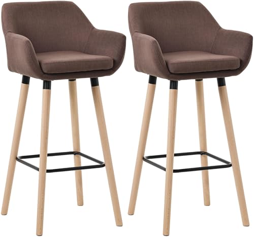 CLP 2er Set Barhocker Grant I Thekenhocker Mit Stoff-Bezug I Buchenholz-Gestell, Farbe:Coffee von CLP