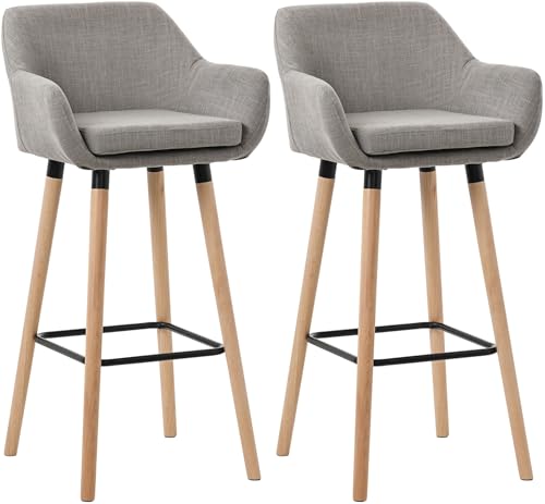 CLP 2er Set Barhocker Grant I Thekenhocker Mit Stoff-Bezug I Buchenholz-Gestell, Farbe:grau von CLP