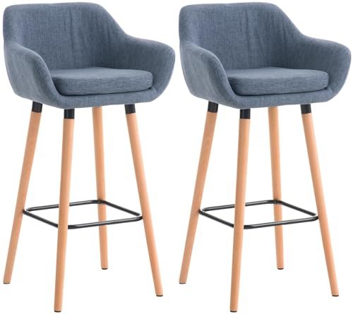 CLP 2er Set Barhocker Grant I Thekenhocker Mit Stoff-Bezug I Buchenholz-Gestell, Farbe:blau von CLP