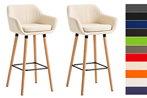 CLP 2er Set Barhocker Grant Mit Kunstlederbezug I 2 x Thekenhocker Mit Holzgestell Und Lehne, Farbe:creme von CLP