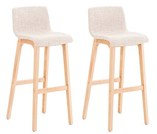CLP 2er Set Barhocker Hover Stoff Natura I Barstuhl I Mit Stoffsitz Und Holzgestell I Fußstütze Und Ergonomischer Sitzschale, Farbe:Creme von CLP