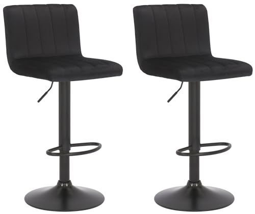CLP 2er Set Barhocker Jamie I Gepolsterte Barstühle mit Samt-Bezug I Höhenverstellbare und drehbare Tresenhocker mit Rückenlehnen, Farbe:schwarz von CLP