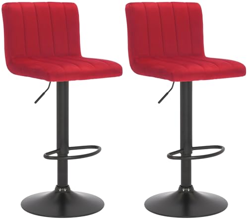 CLP 2er Set Barhocker Jamie I Gepolsterte Barstühle mit Samt-Bezug I Höhenverstellbare und drehbare Tresenhocker mit Rückenlehnen, Farbe:rot von CLP
