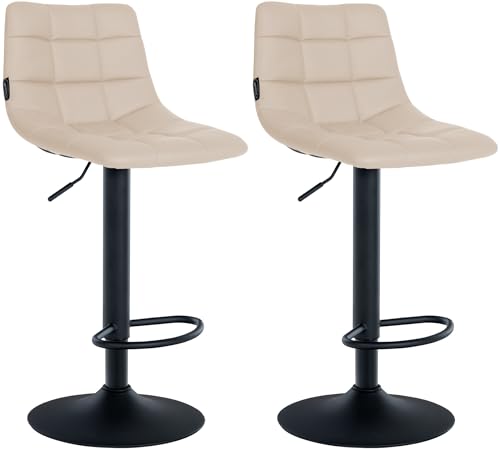 CLP 2er Set Barhocker Jerry Kunstleder I Höhenverstellbarer Barstuhl I 360° Drehstuhl Mit Rückenlehne I Hocker Mit Fußablage, Farbe:Creme, Gestell Farbe:schwarz von CLP