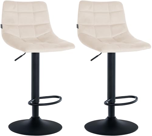 CLP 2er Set Barhocker Jerry Samt I Höhenverstellbarer Barstuhl I 360° Drehstuhl Mit Rückenlehne I Hocker Mit Fußablage, Farbe:Creme, Gestell Farbe:schwarz von CLP