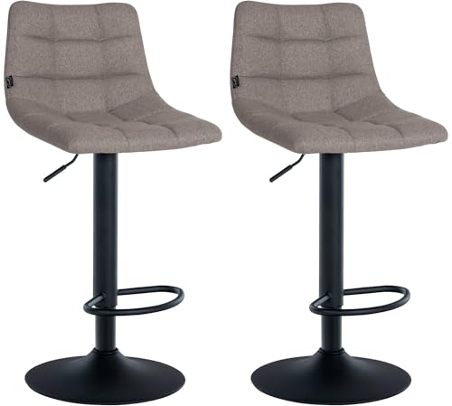CLP 2er Set Barhocker Jerry Stoff I Höhenverstellbarer Barstuhl I 360° Drehstuhl Mit Rückenlehne I Hocker Mit Fußablage, Farbe:grau, Gestell Farbe:schwarz von CLP