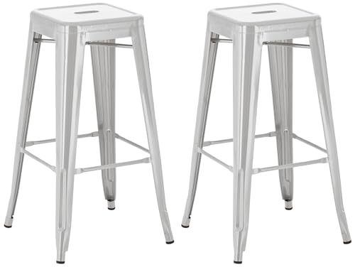 CLP 2er Set Barhocker Joshua I Stapelbare Tresenhocker aus Metall I Barstühle mit Fußstützen I Sitzhöhe 76 cm I Stapelhocker, Farbe:Silber CLP 2er Set Barhocker Joshua I Stapelbare Tresenhocker aus Metall I Barstühle mit Fußstützen I Sitzhöhe 76 cm I Stapelhocker, Farbe:Silber von CLP