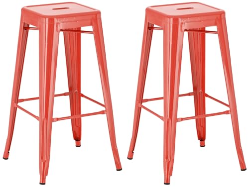 CLP 2er Set Barhocker Joshua I Stapelbare Tresenhocker aus Metall I Barstühle mit Fußstützen I Sitzhöhe 76 cm I Stapelhocker, Farbe:rot CLP 2er Set Barhocker Joshua I Stapelbare Tresenhocker aus Metall I Barstühle mit Fußstützen I Sitzhöhe 76 cm I Stapelhocker, Farbe:rot von CLP