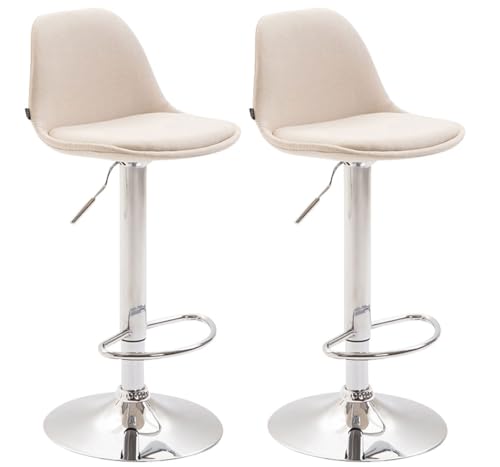 CLP 2er Set Barhocker Kiel Mit Stoffbezug I Höhenverstellbarer Barstuhl Mit Metallgestell In Chrom-Optik Und Fußstütze, Farbe:Creme von CLP