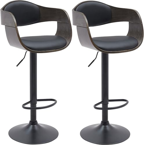 CLP 2er Set Barhocker Kingston Mit Hochwertiger Polsterung I Höhenverstellbarer Barstuhl Mit Robustem Metallgestell, Farbe:schwarz/grau, Material:Kunstleder von CLP