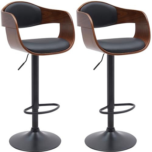 CLP 2er Set Barhocker Kingston Mit Hochwertiger Polsterung I Höhenverstellbarer Barstuhl Mit Robustem Metallgestell, Farbe:walnuss/schwarz, Material:Kunstleder von CLP