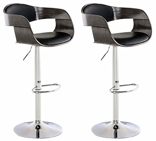 CLP 2er Set Barhocker Kingston Mit Kunstlederbezug I Höhenverstellbarer Barstuhl Mit Robustem Metallgestell, Farbe:schwarz/grau von CLP