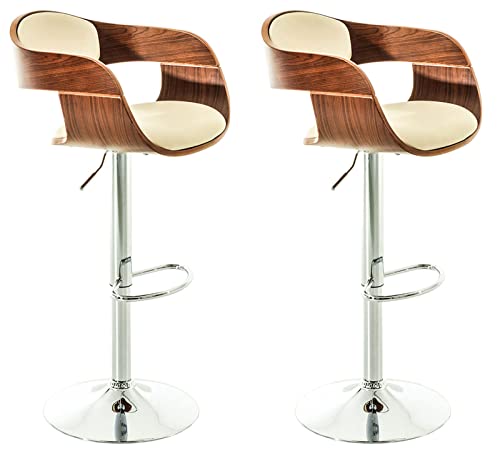 CLP 2er Set Barhocker Kingston Mit Kunstlederbezug I Höhenverstellbarer Barstuhl Mit Robustem Metallgestell, Farbe:walnuss/Creme CLP 2er Set Barhocker Kingston Mit Kunstlederbezug I Höhenverstellbarer Barstuhl Mit Robustem Metallgestell, Farbe:walnuss/Creme von CLP
