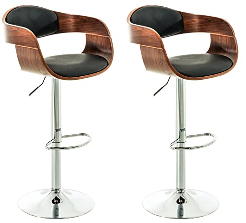 CLP 2er Set Barhocker Kingston Mit Kunstlederbezug I Höhenverstellbarer Barstuhl Mit Robustem Metallgestell, Farbe:walnuss/schwarz von CLP