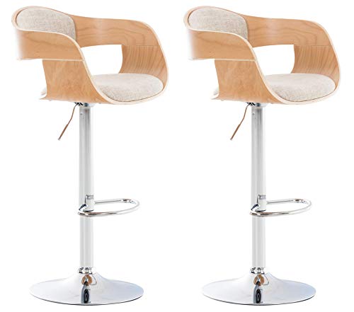 CLP 2er Set Barhocker Kingston Mit Stoffbezug Und Hochwertiger Polsterung I Höhenverstellbare Barstühle Mit Drehbaren Sitzen, Farbe:Natur/Creme von CLP