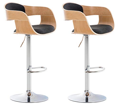 CLP 2er Set Barhocker Kingston Mit Stoffbezug Und Hochwertiger Polsterung I Höhenverstellbare Barstühle Mit Drehbaren Sitzen, Farbe:Natur/dunkelgrau von CLP