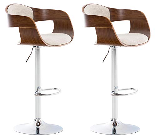CLP 2er Set Barhocker Kingston Mit Stoffbezug Und Hochwertiger Polsterung I Höhenverstellbare Barstühle Mit Drehbaren Sitzen, Farbe:walnuss/Creme von CLP