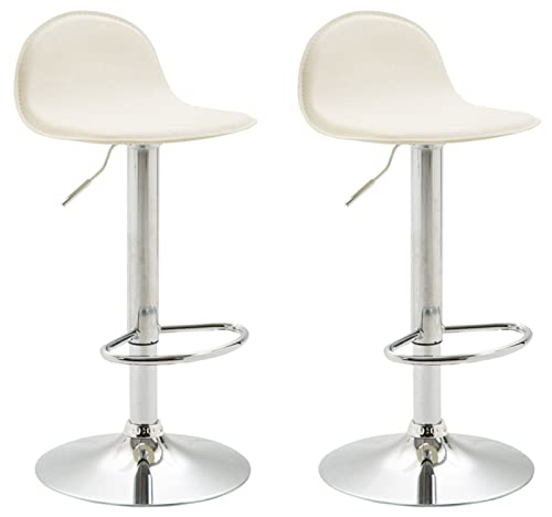 CLP 2er Set Barhocker Lana V2 Mit Kunstlederbezug I 2 x Höhenverstellbarer Barstuhl Mit Lehne, Farbe:Creme, Gestell Farbe:Chrom von CLP